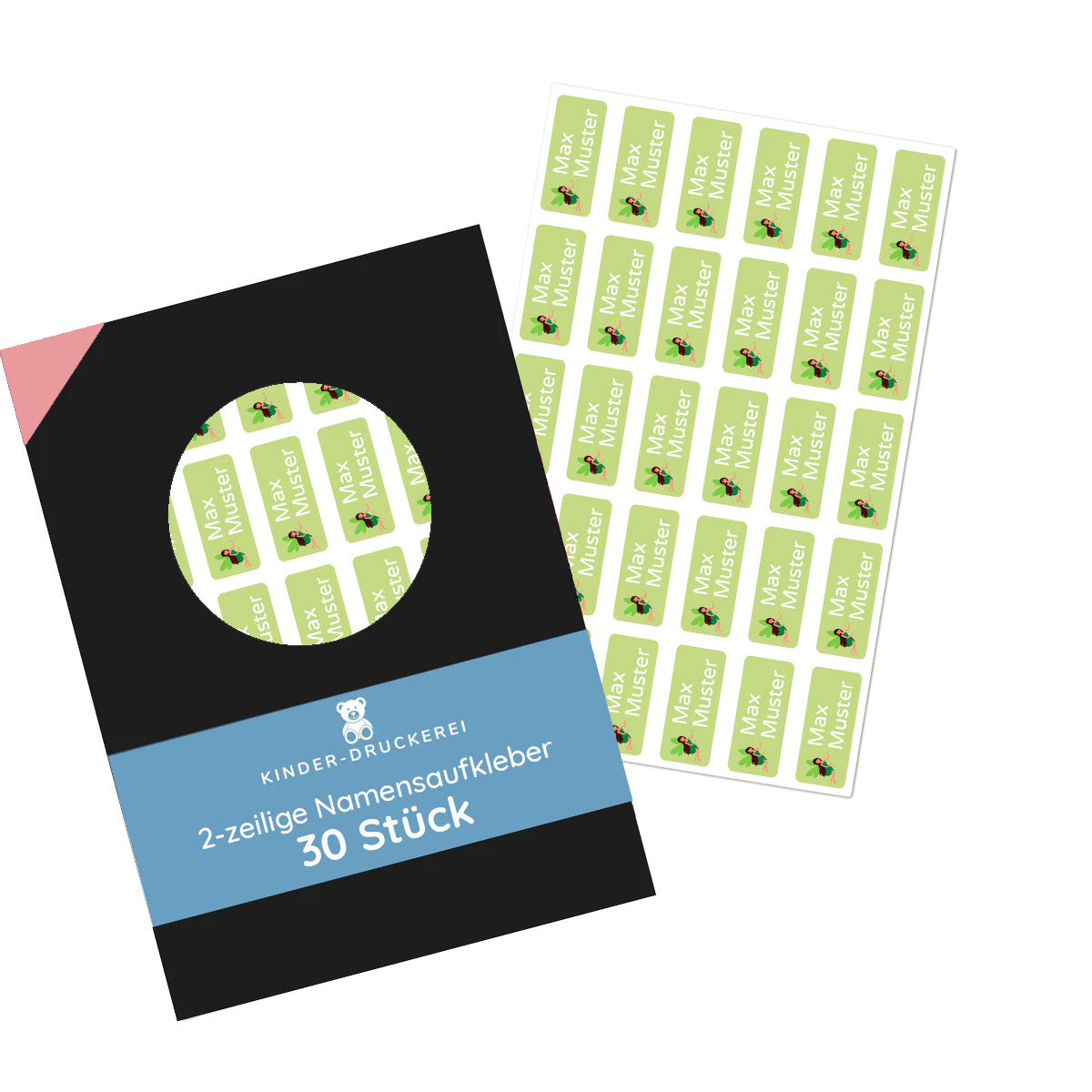 Kleine Namensaufkleber 2-zeilig für Kinder (30 Stück 30x13 mm) - kinder-druckerei.de