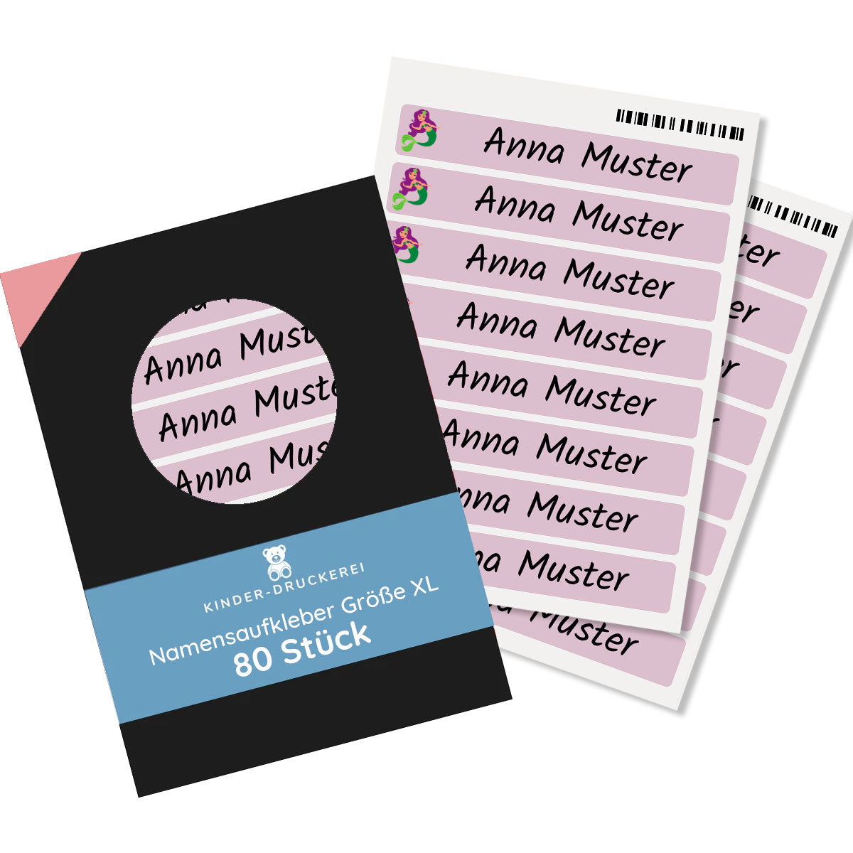 Große Namensaufkleber für Kinder Größe XL (80 Aufkleber 100x15 mm) - kinder-druckerei.de