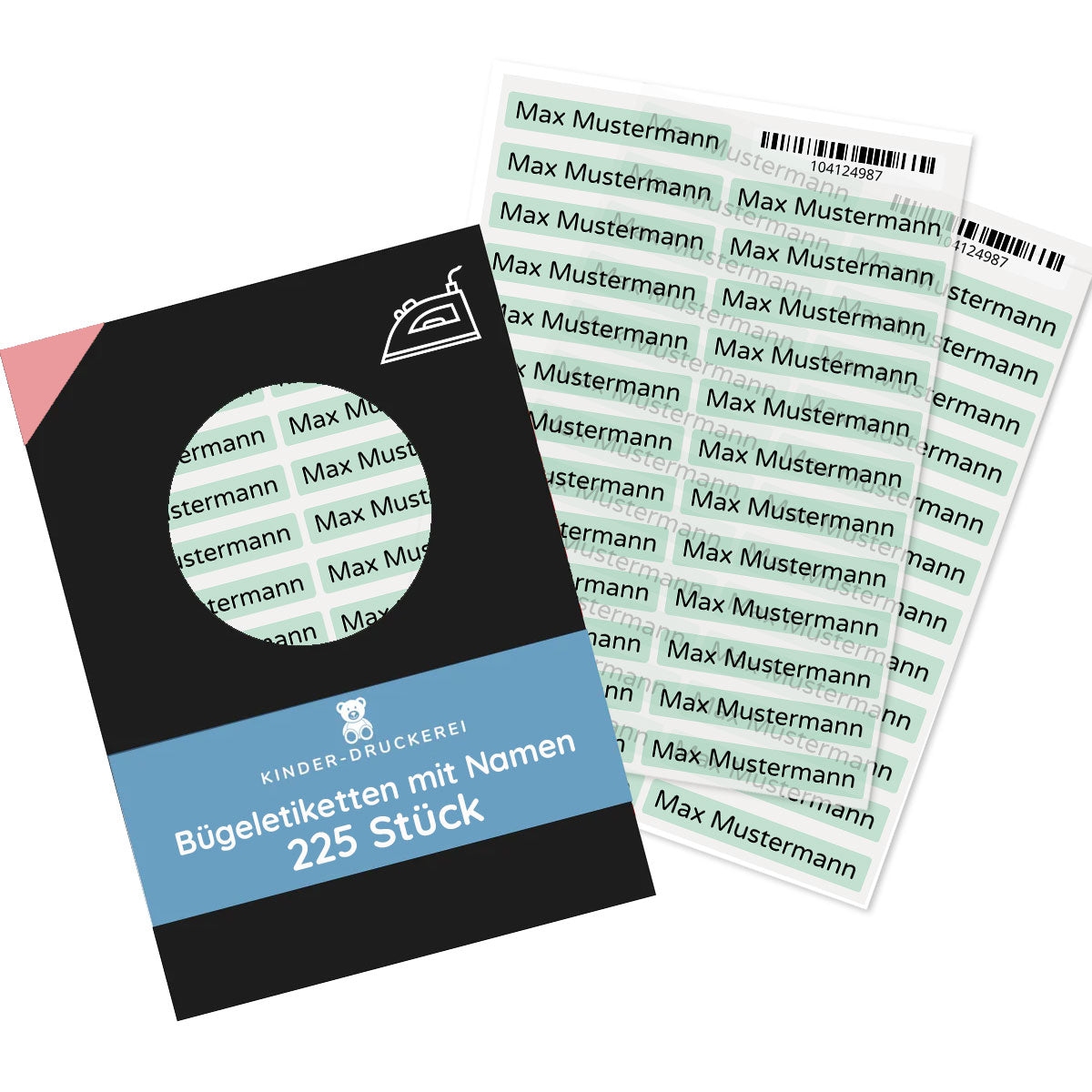 Bügeletiketten mit Namen (52x9 mm 225 Stück zum Aufbügeln) - kinder-druckerei.de