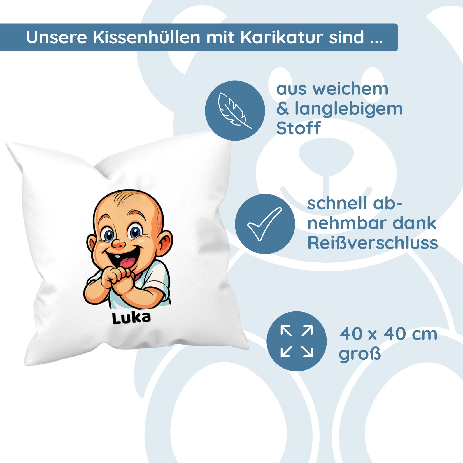 Kissenhülle mit Karikatur & Text - kinder-druckerei.de