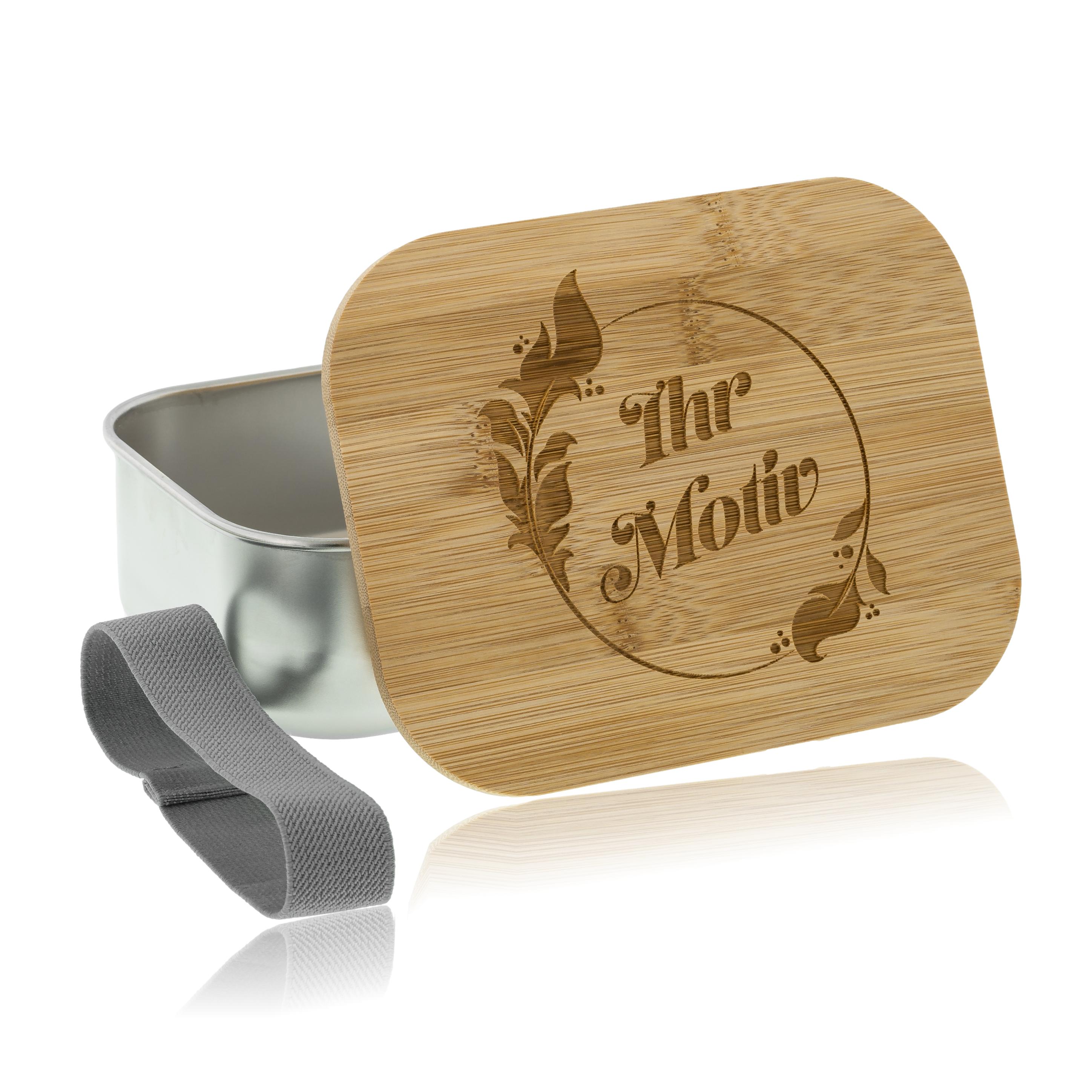 Lunchbox aus Edelstahl mit Bambusdeckel und Verschluss & inkl. individueller Gravur - kinder-druckerei.de