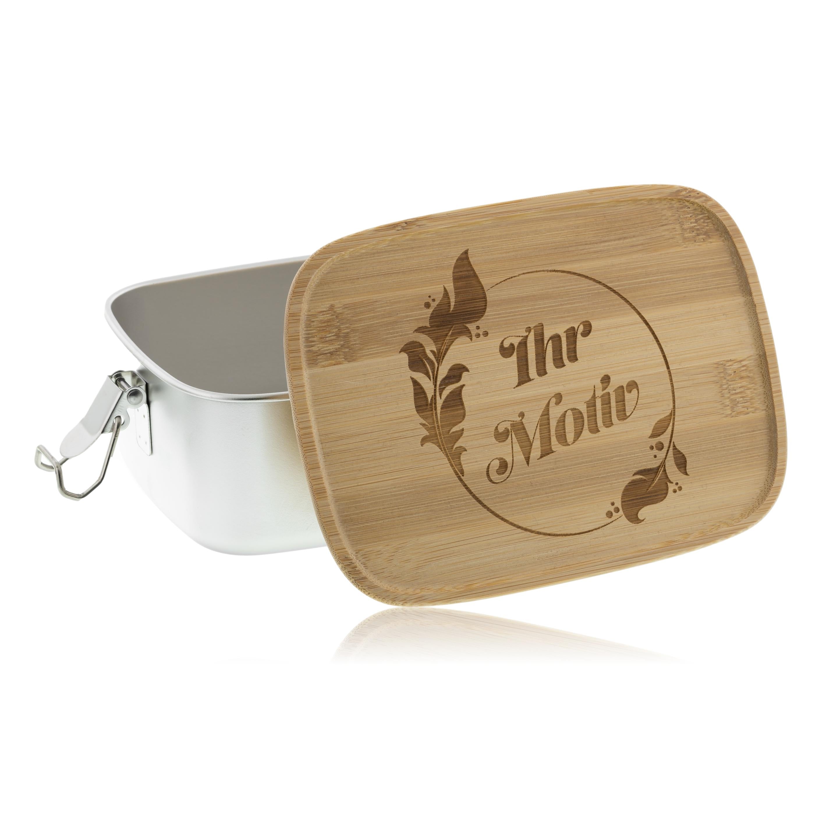 Lunchbox aus Edelstahl mit Bambusdeckel und Verschluss & inkl. individueller Gravur - kinder-druckerei.de
