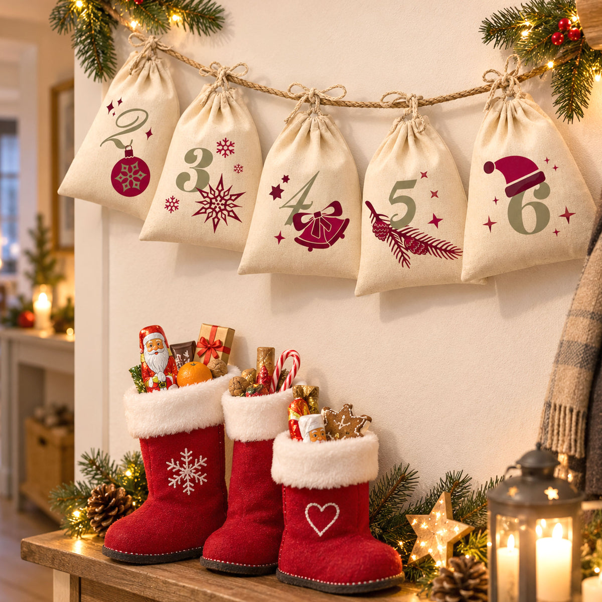 Advent Calendar with 24 Bags to Fill & Personalize (with Cord)