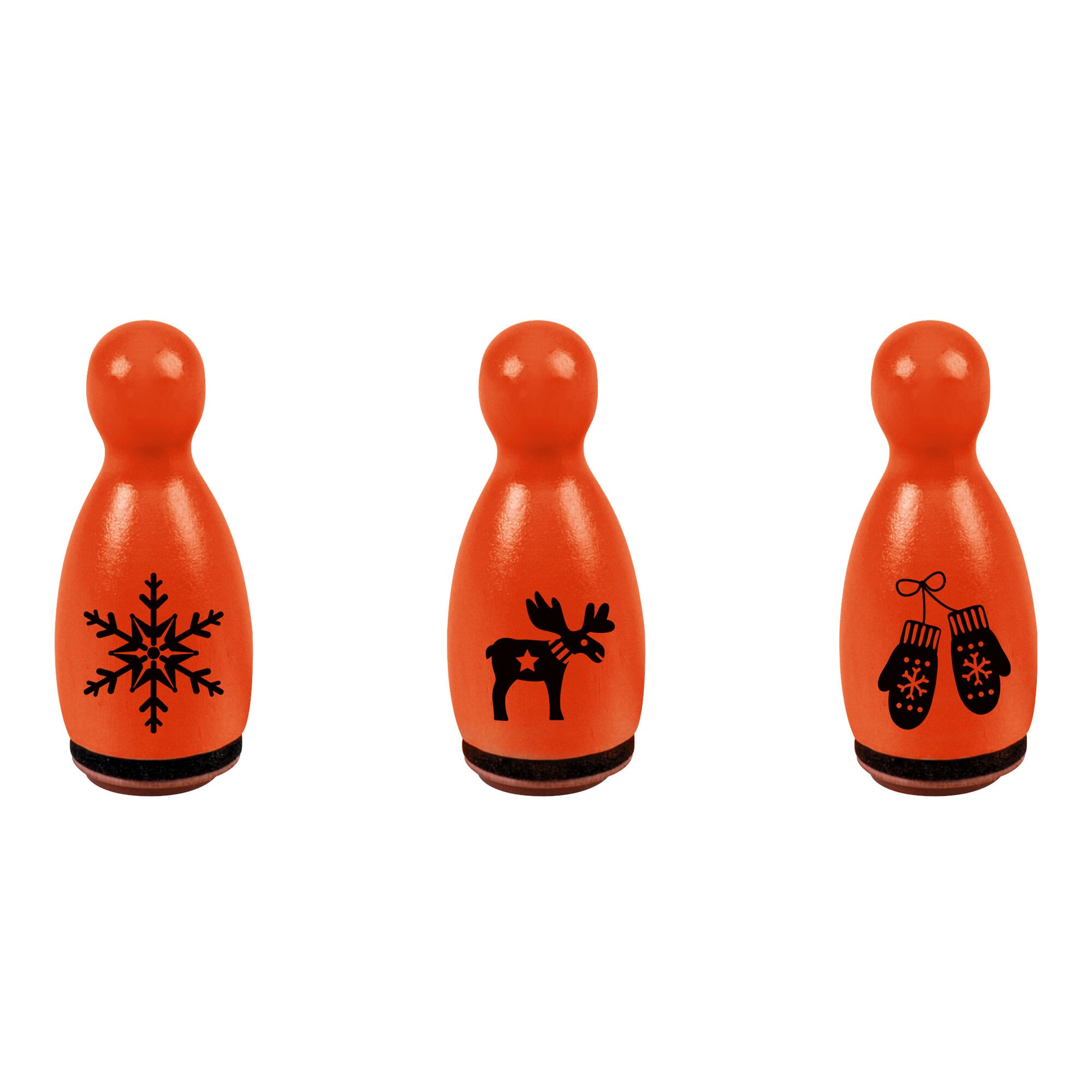 Heyda Holzstempel-Set Winter Rot mit Schneeflocke, Handschuhen und Elch – kinder-druckerei.de