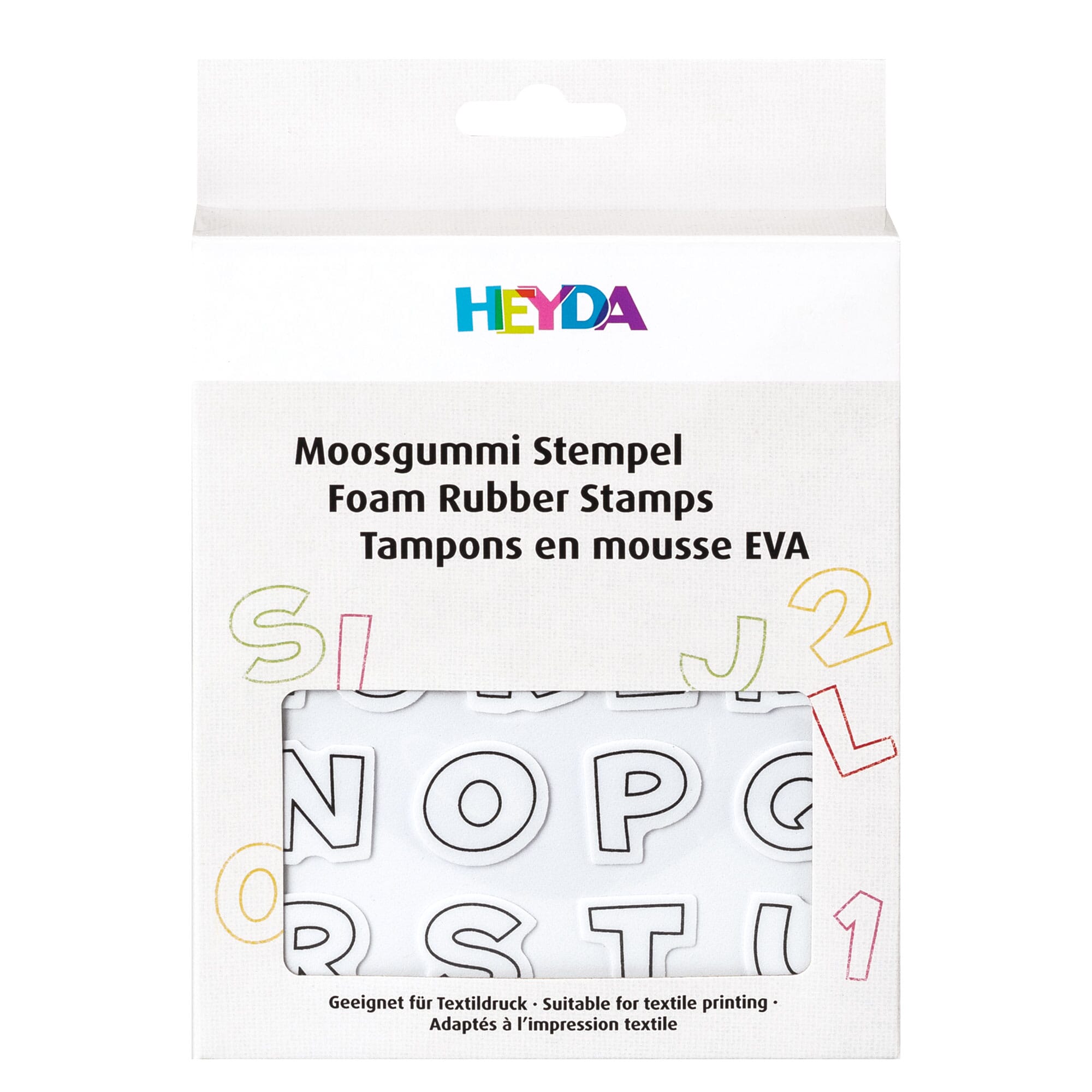 Heyda Moosgummi Stempel-Set Alphabet & Zahlen 1 mit 47 Motiven – kinder-druckerei.de