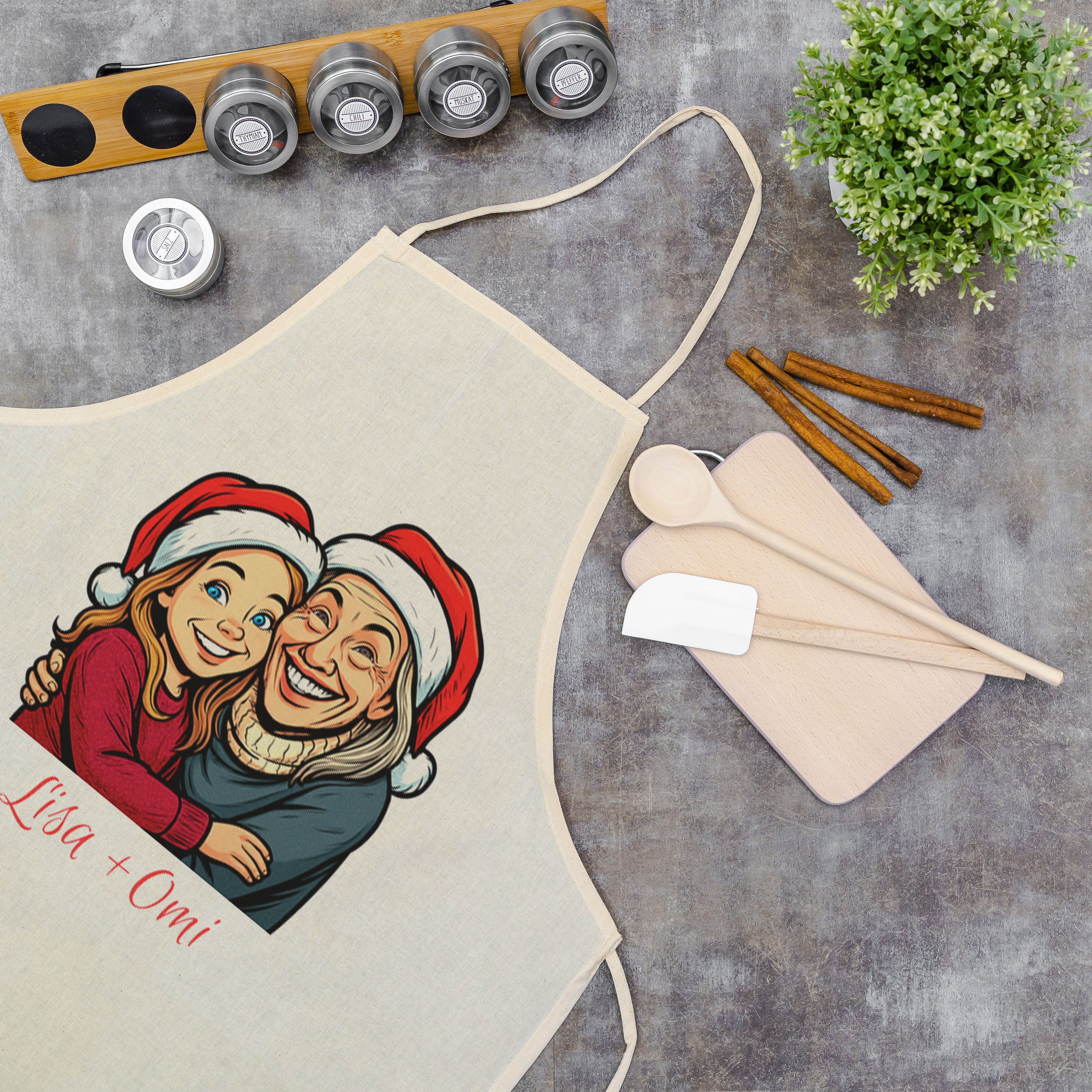 Schürze mit Karikatur & Text