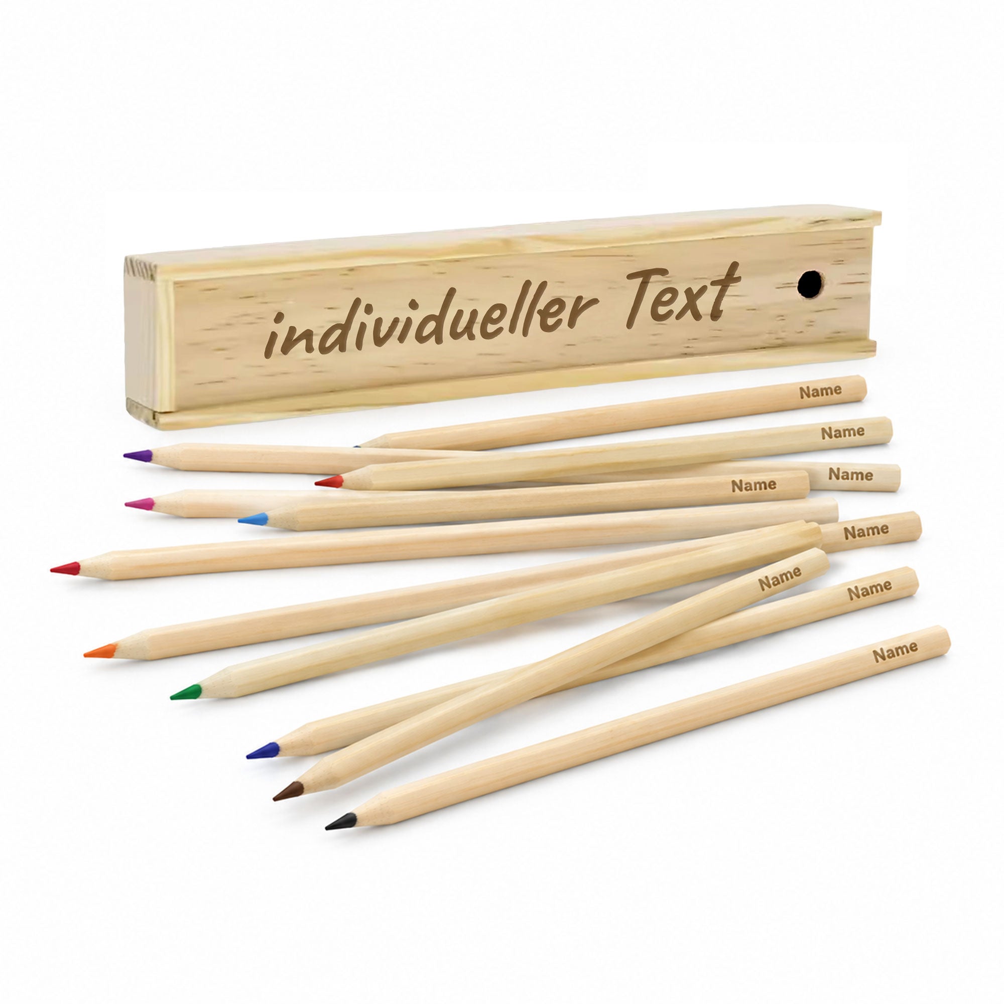 Holzbox mit 12 Buntstiften – Personalisierbar & nachhaltig