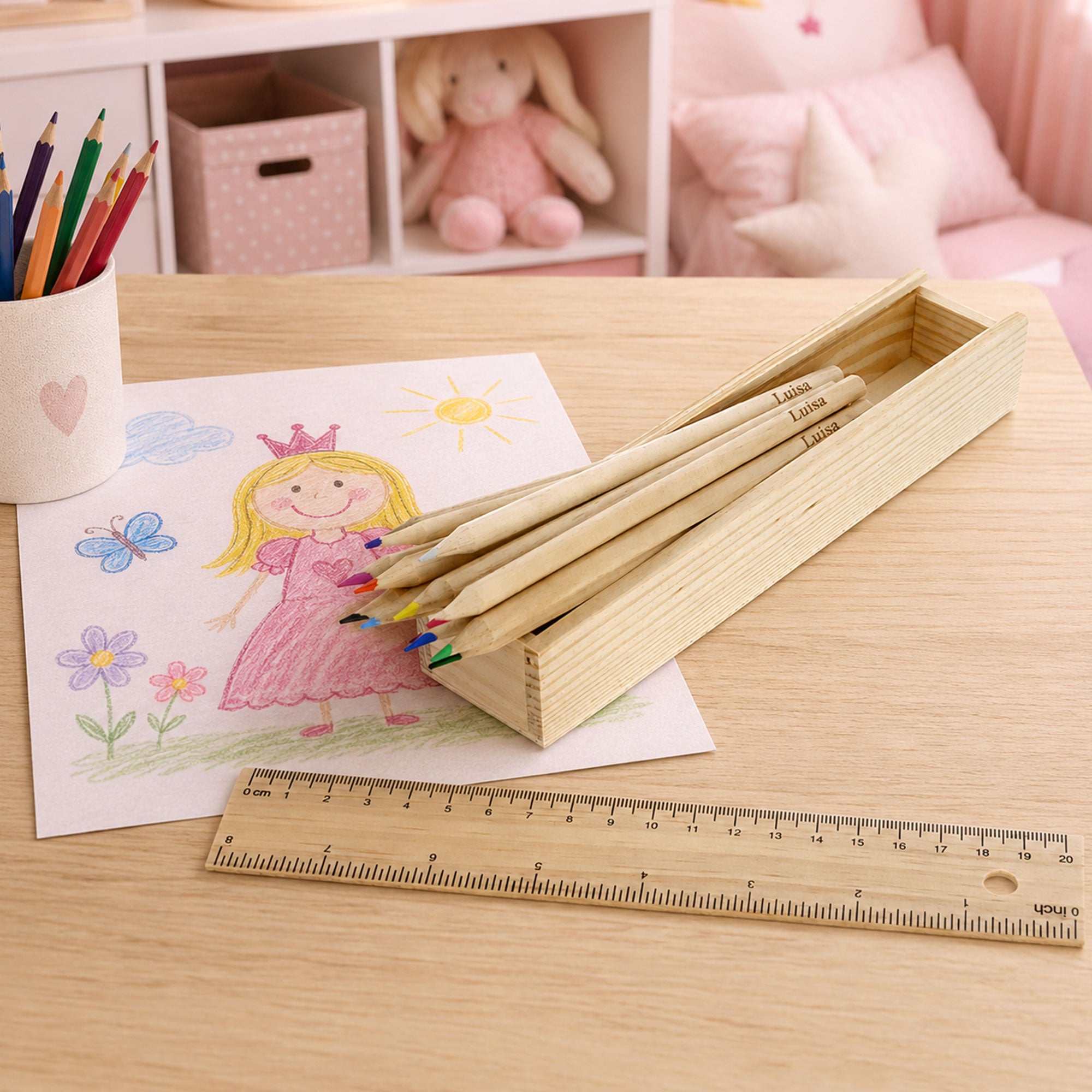 4 Sets Crayons Jumbo (24 pièces) avec nom/gravure/crayons de bois (Crayons Jumbo courts)