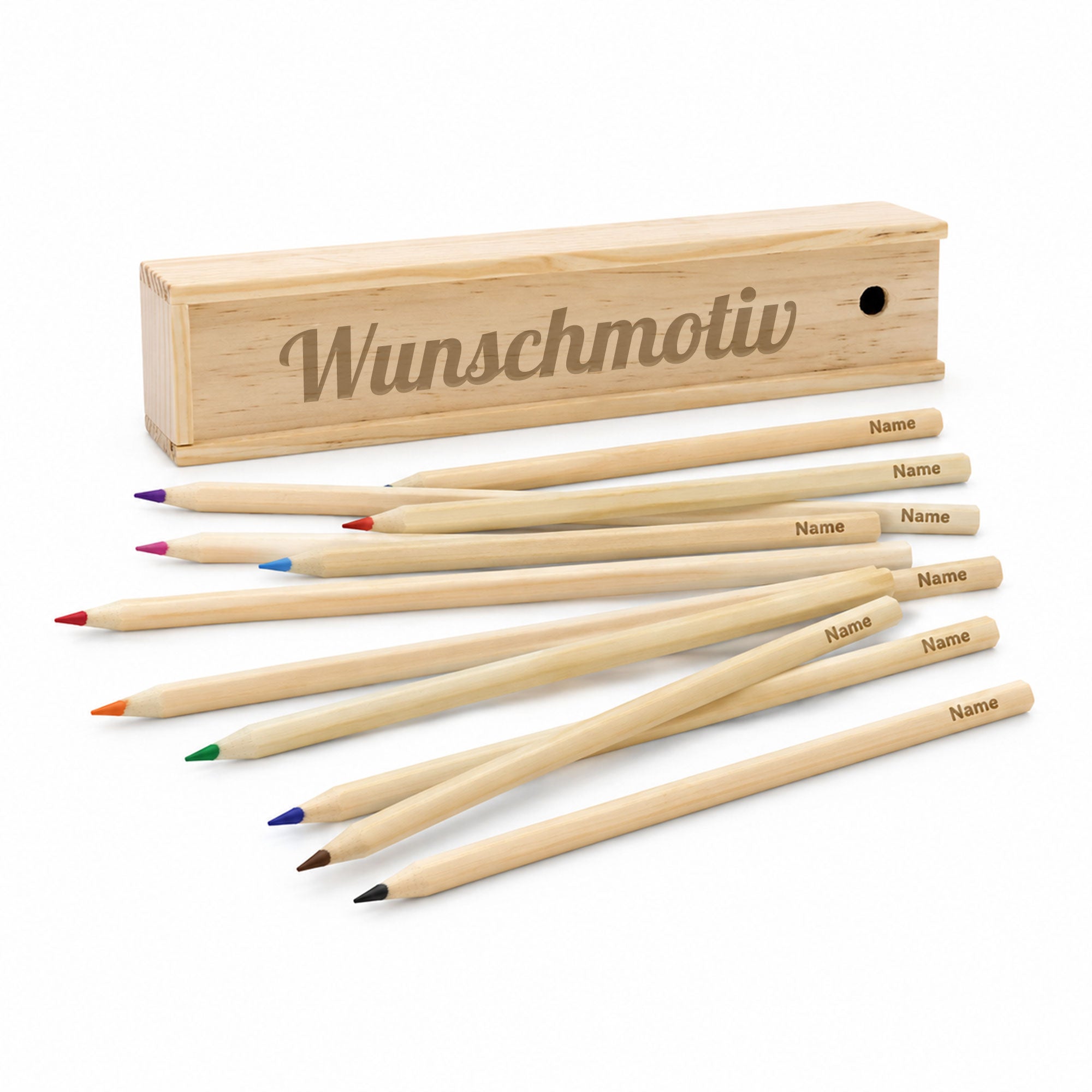 Holzbox mit 12 Buntstiften – Personalisierbar & nachhaltig