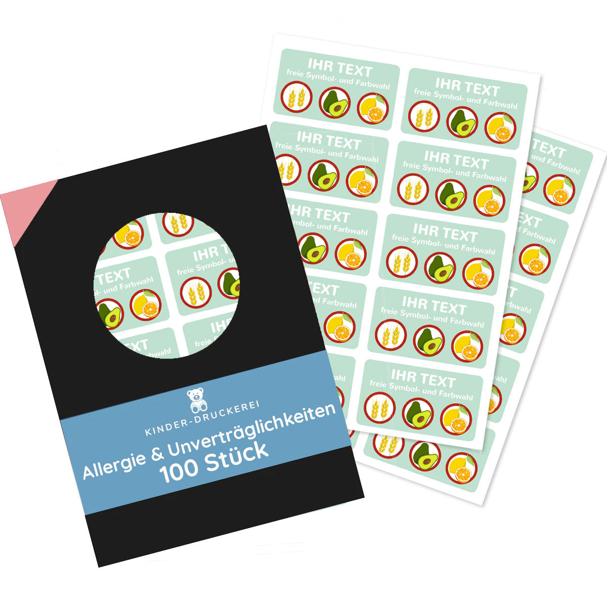 Allergie-Aufkleber für Kinder, 100 Stück 47 × 26 mm – kinder-druckerei.de