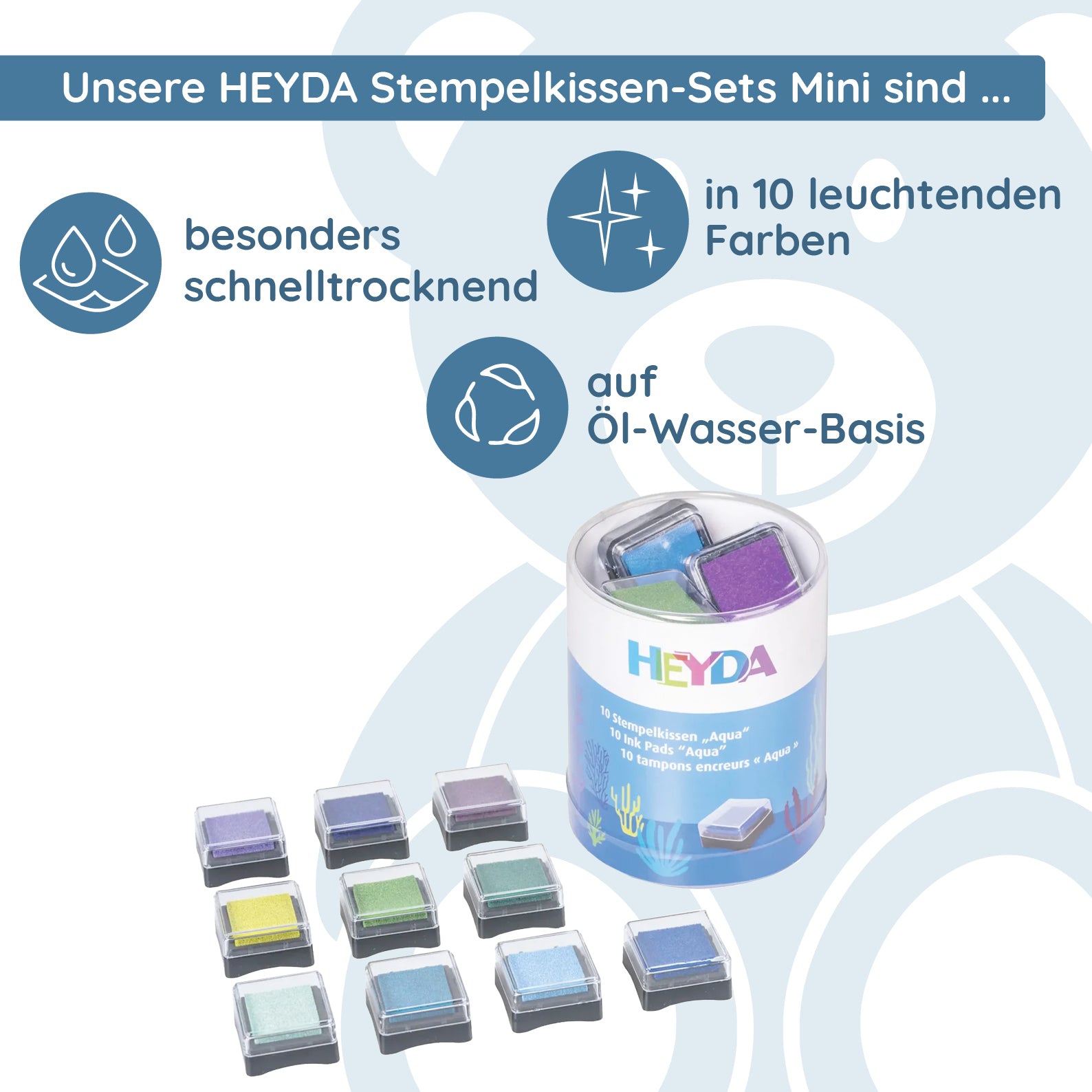 HEYDA Stempelkissen-Set Mini "Aqua" (10 Stück) - kinder-druckerei.de