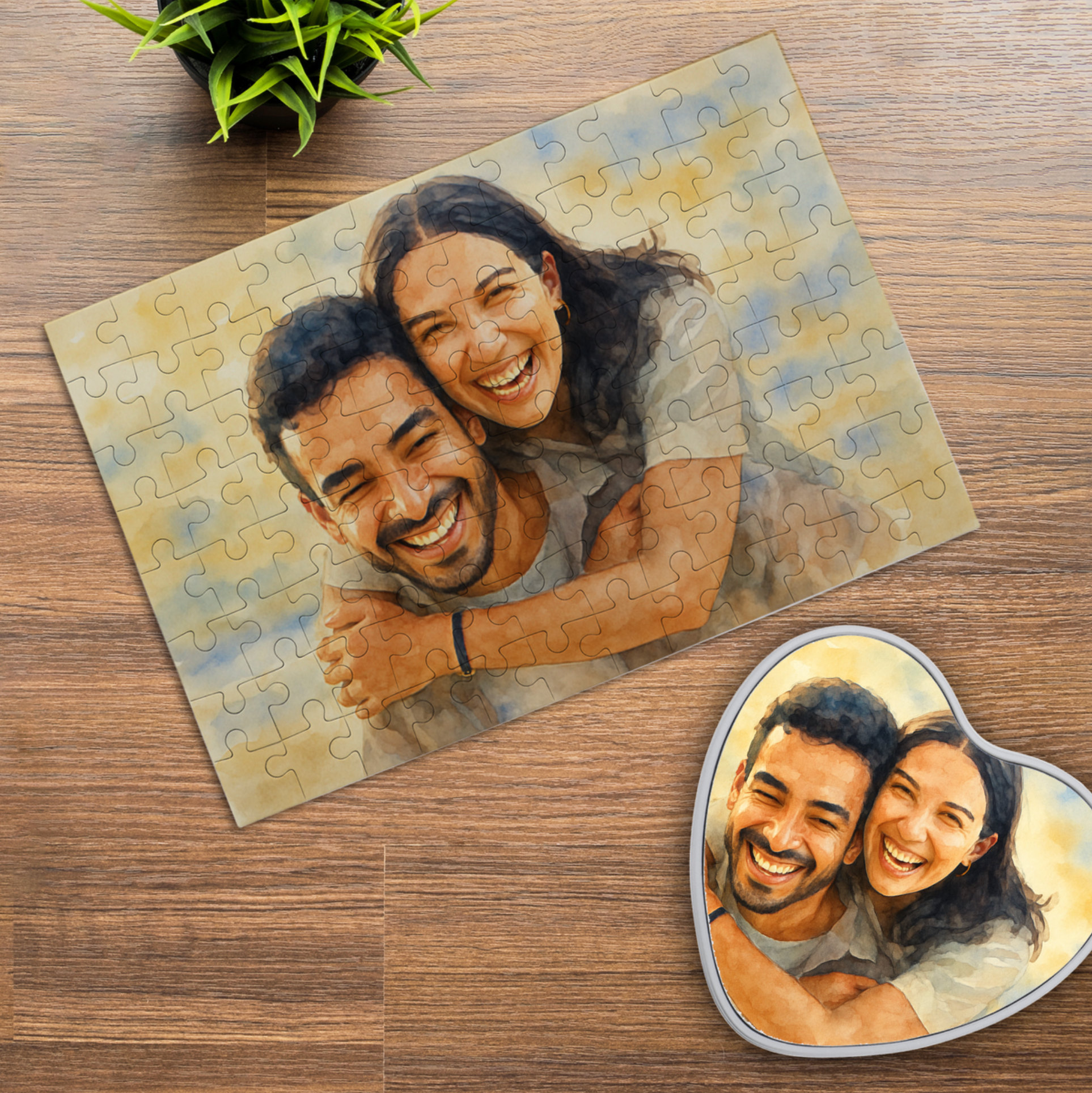 Puzzle mit Aquarellzeichnung und Text (inkl. Herzdose – 96 Teile) - kinder-druckerei.de