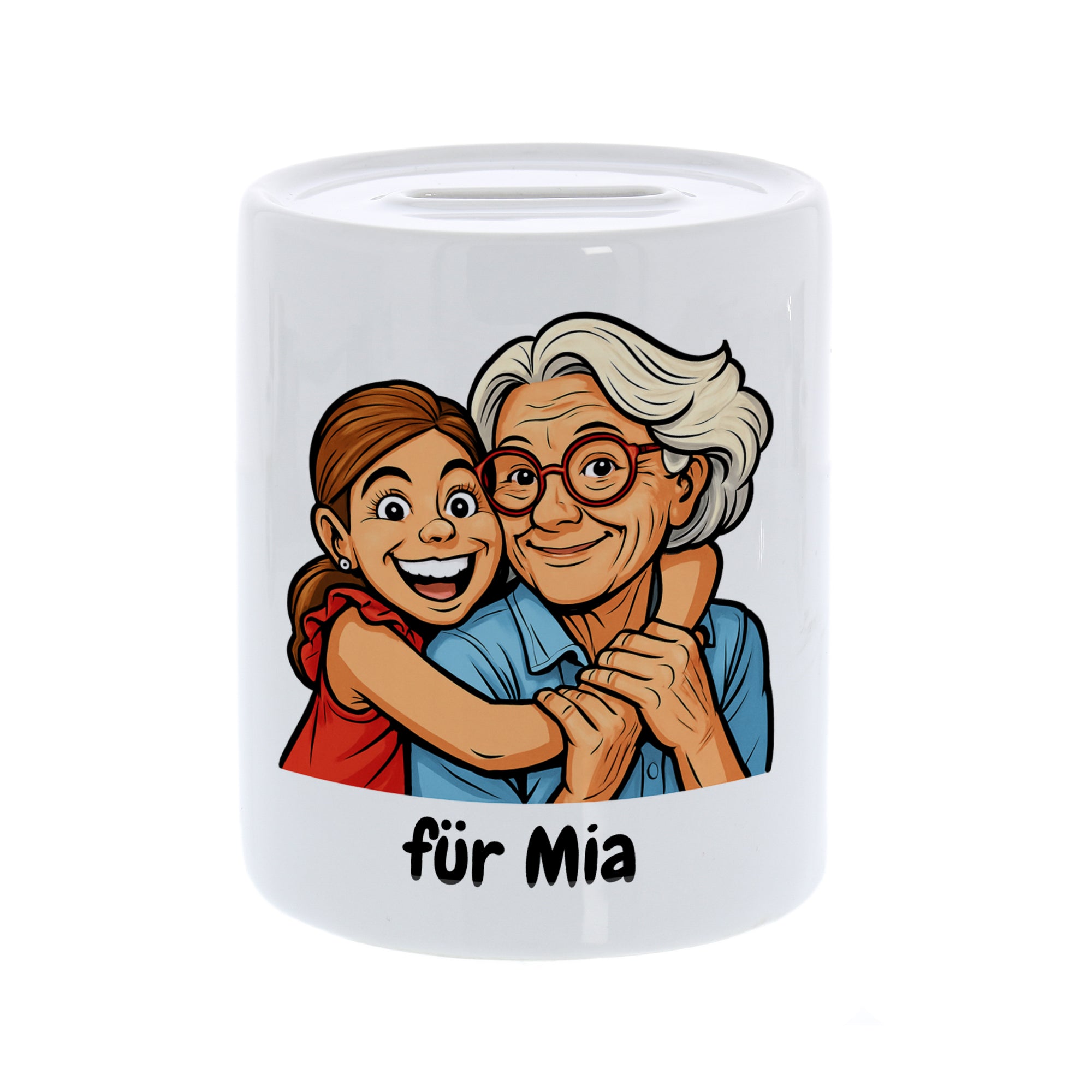 Piggy Bank with Caricature and Text