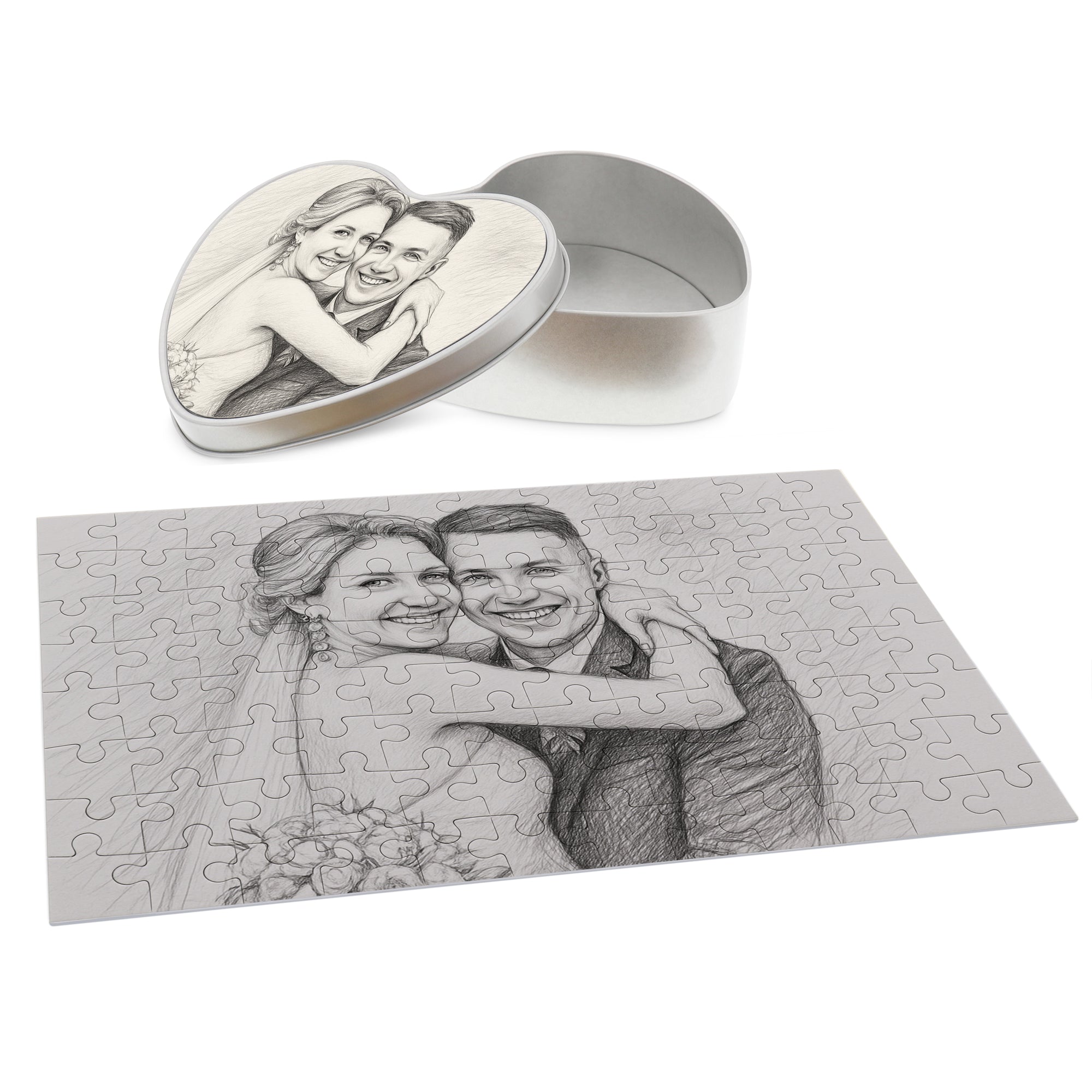 Puzzle mit Bleistiftzeichnung und Text (inkl. Herzdose – 96 Teile) - kinder-druckerei.de