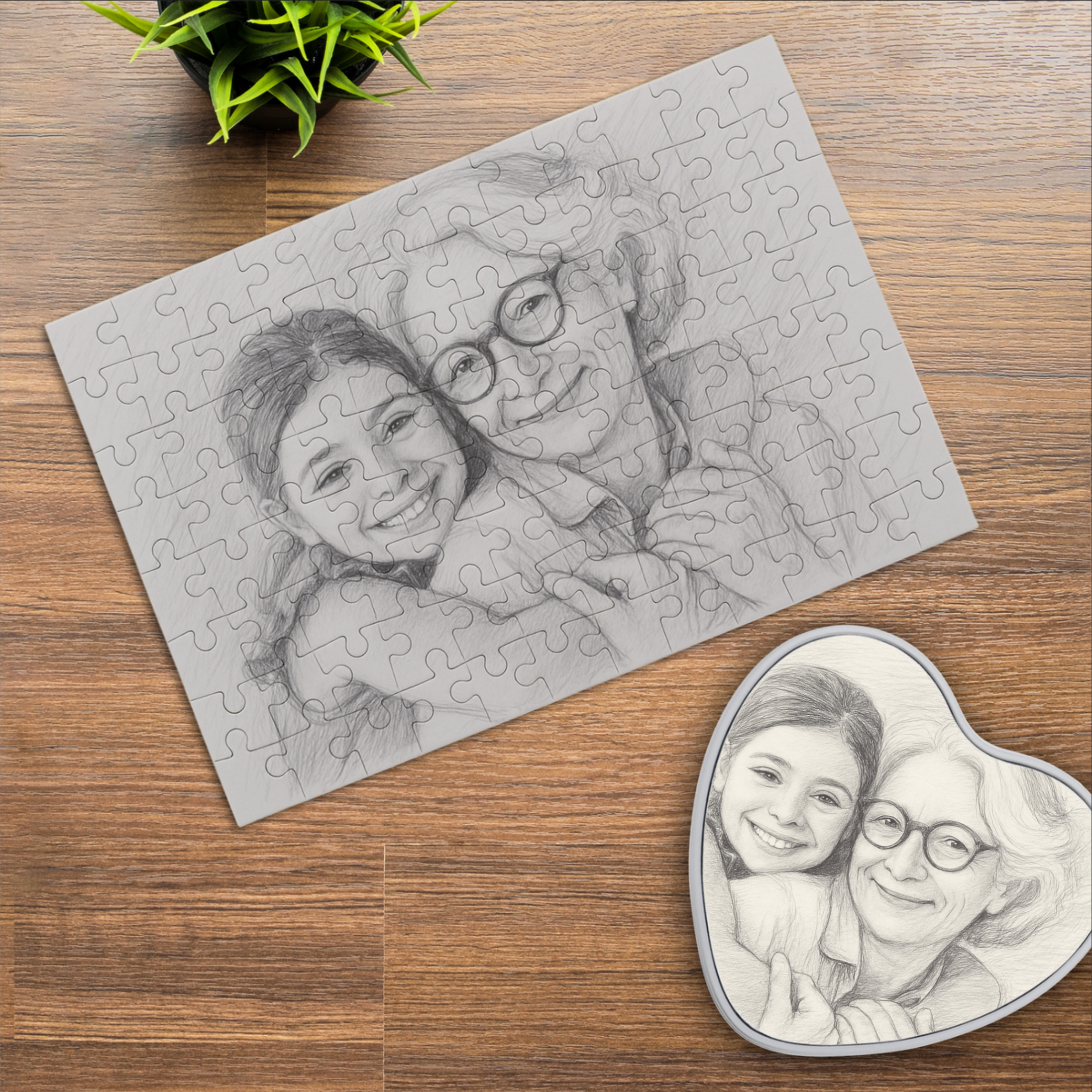 Puzzle mit Bleistiftzeichnung und Text (inkl. Herzdose – 96 Teile) - kinder-druckerei.de