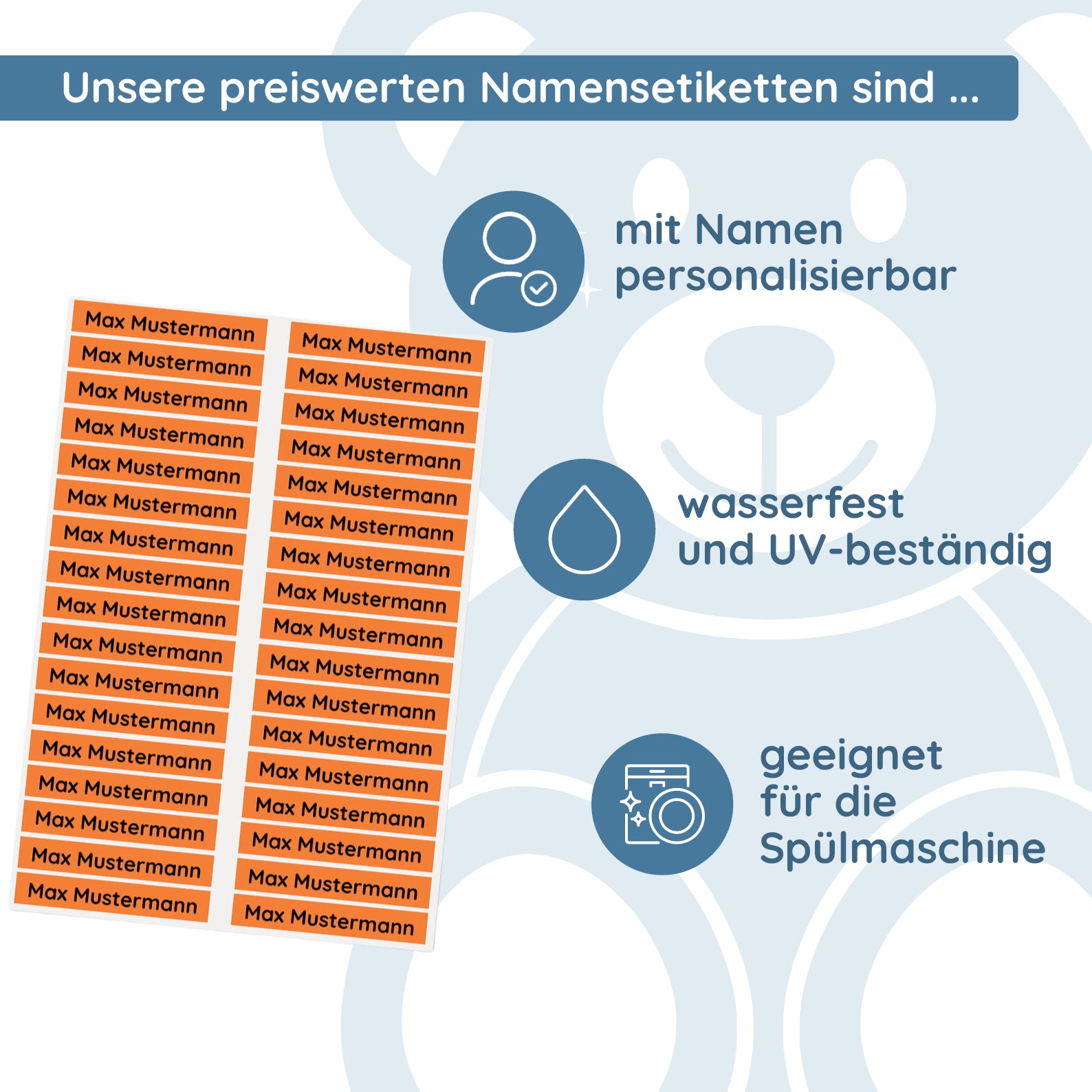 Selbstklebende Namensetiketten im Detail