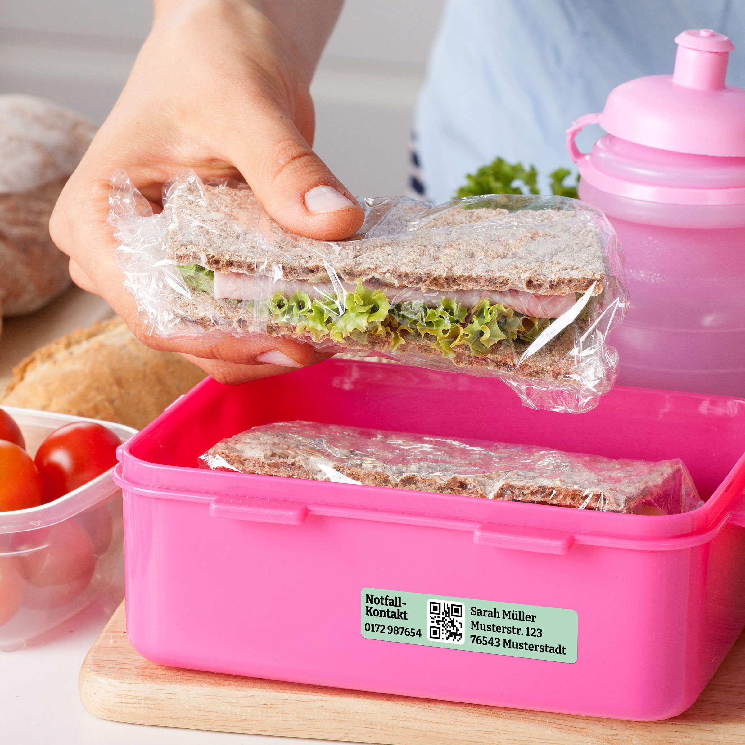 Notfallkontakt-Aufkleberset mit Name, Telefonnummer & Adresse, stark haftend, 60x13 + 30x13 mm - kinder-druckerei.de