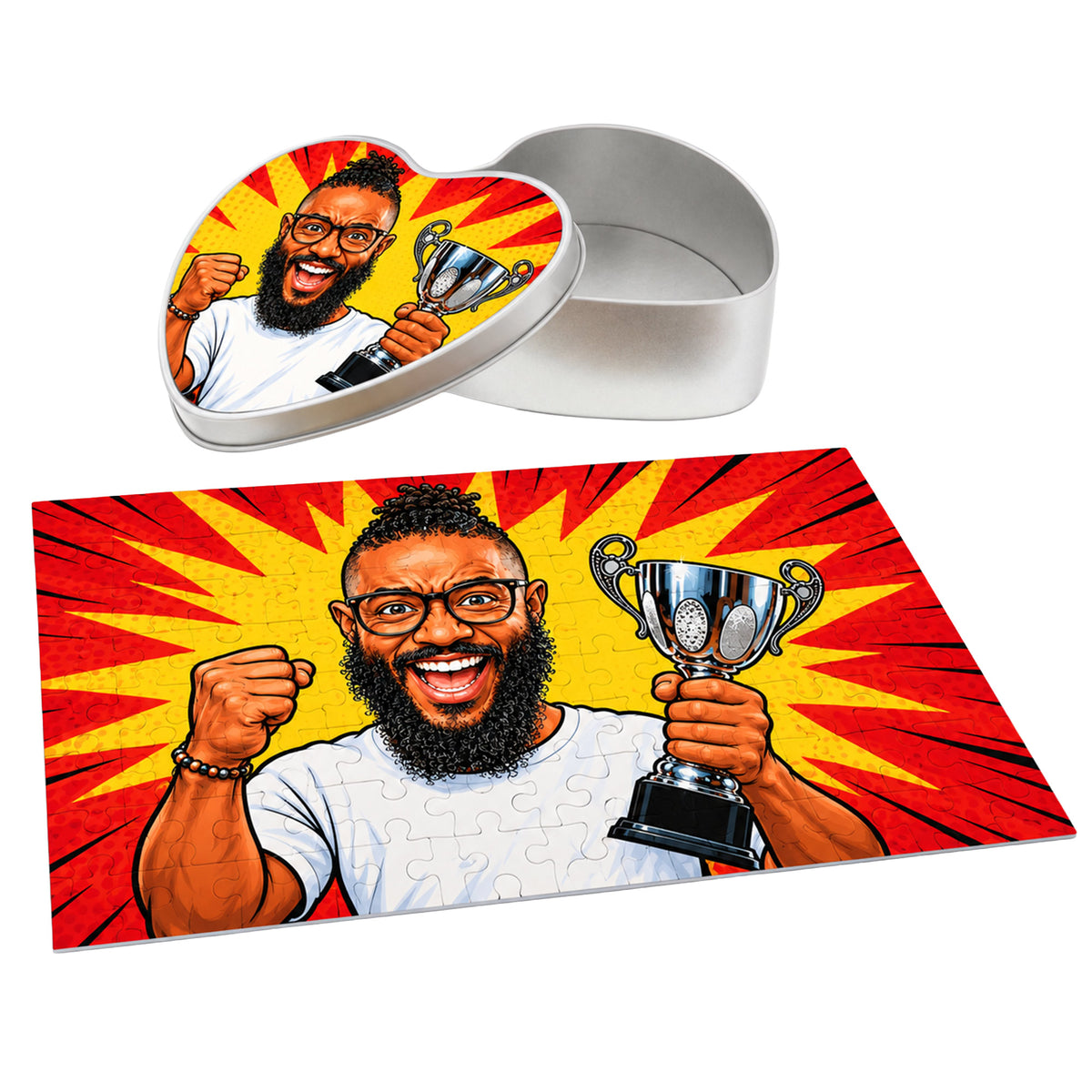 Puzzle with Caricature and Text (incl. Heart Box – 96 Pieces)