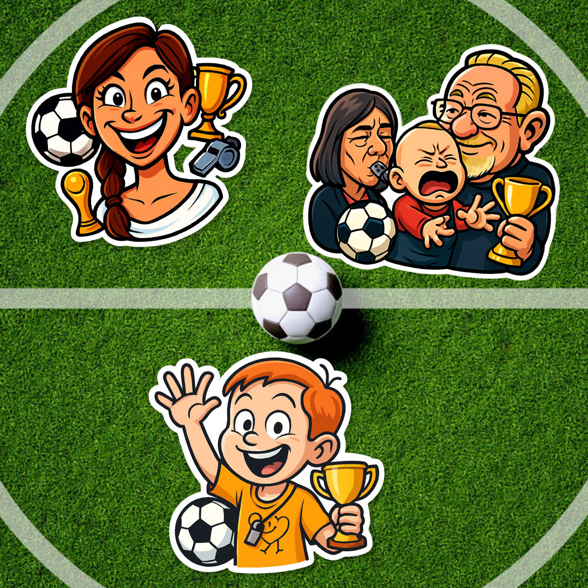 Fußball-Fan Karikatur-Sticker nach Foto – personalisierte Aufkleber konturgeschnitten - kinder-druckerei.de