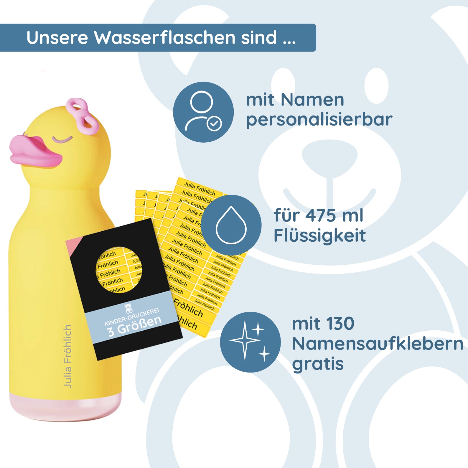 Bestie by Asobu Ducky Wasserflasche mit kostenloser Lasergravur & 130 Namensaufklebern - kinder-druckerei.de
