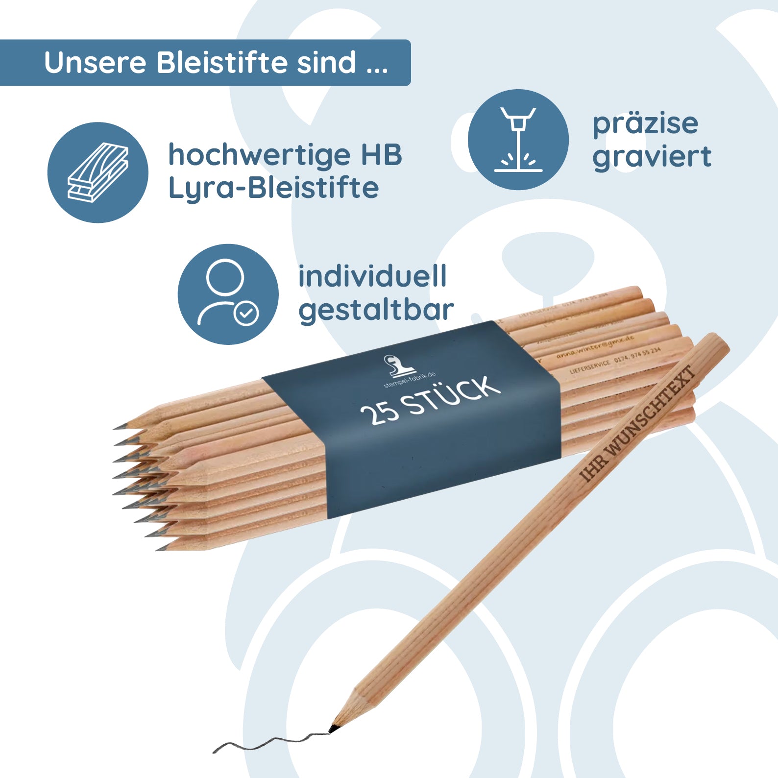 Lasergravierte Bleistifte (25 Stück) - kinder-druckerei.de