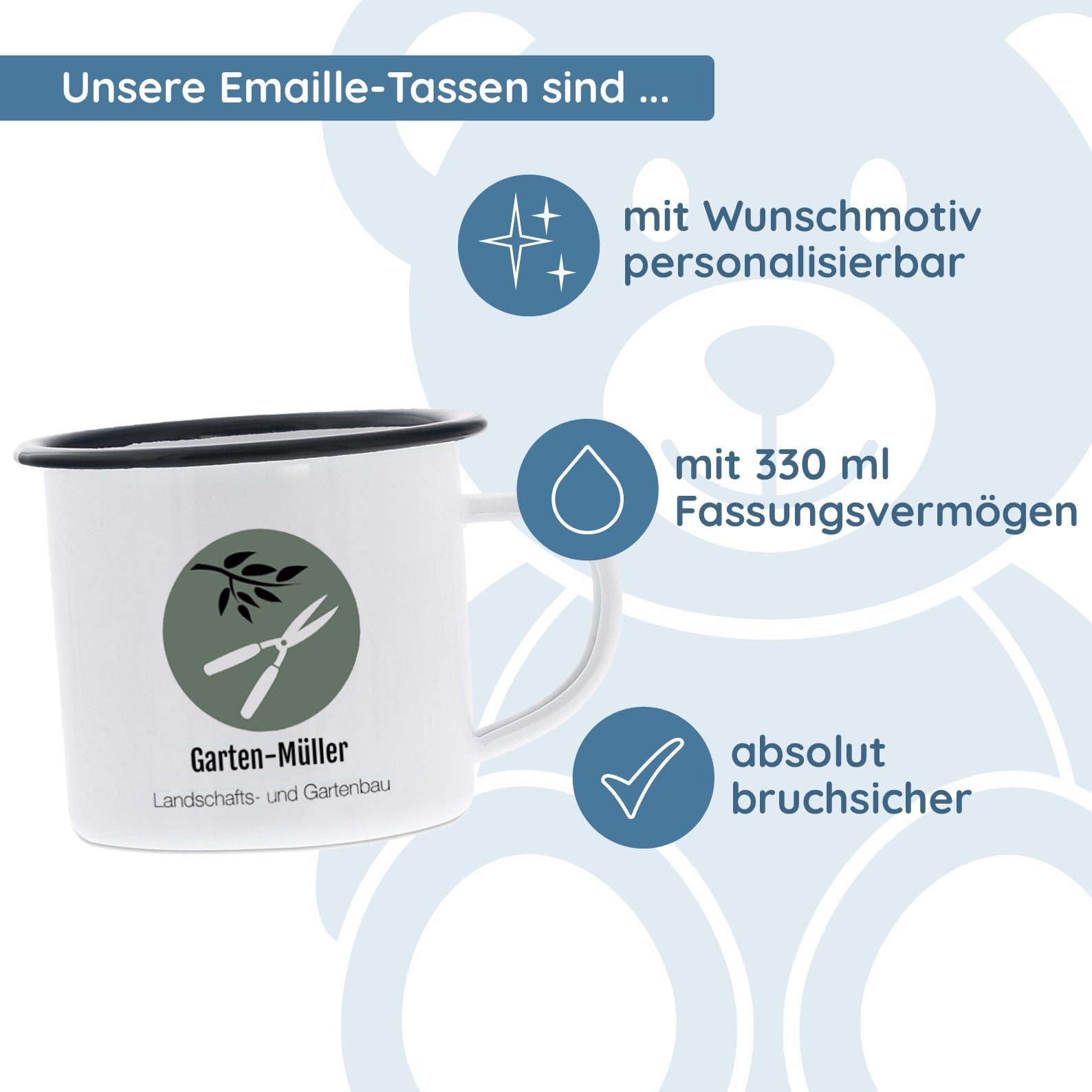 Emaille-Tasse mit Personalisierung - kinder-druckerei.de