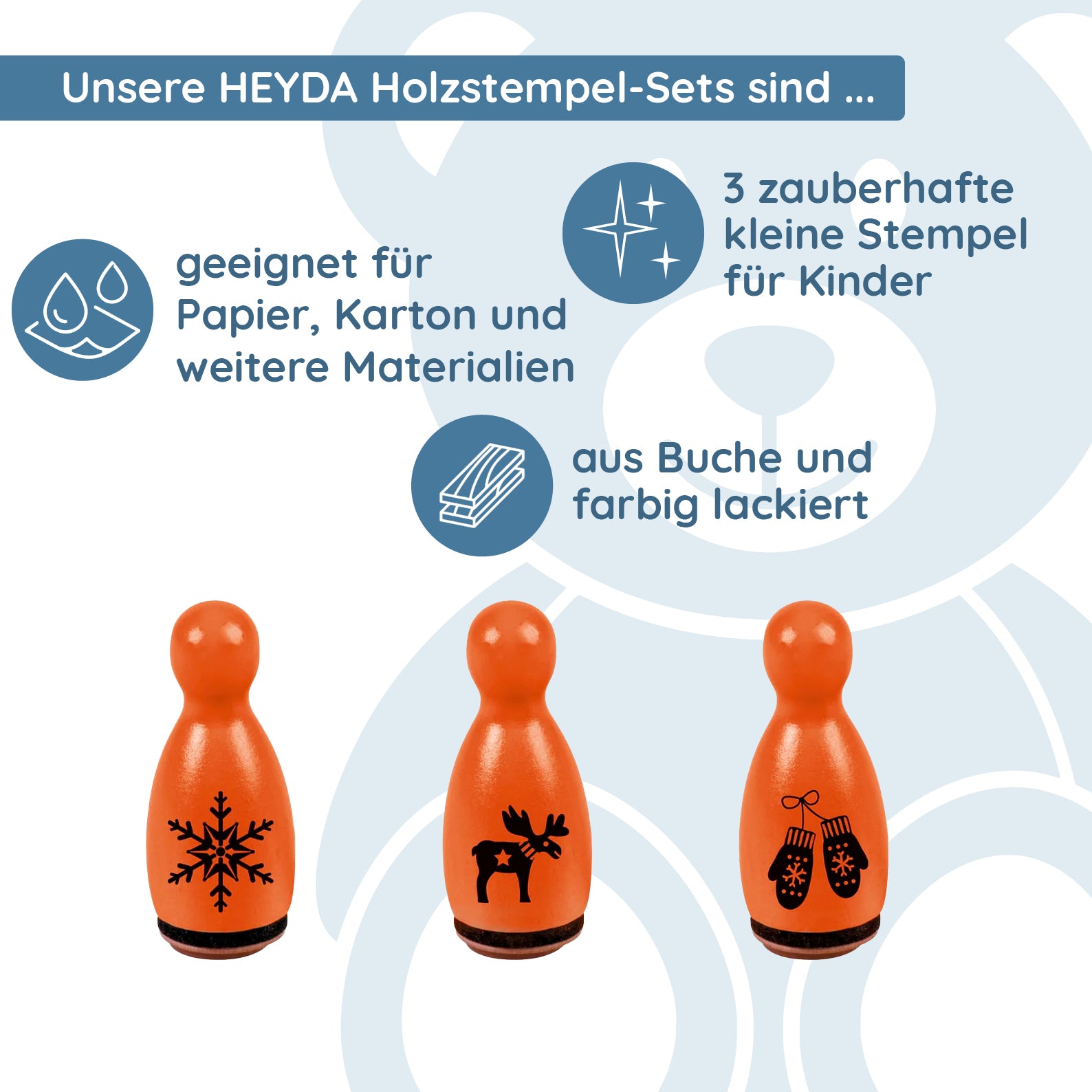 HEYDA Holzstempel-Figuren Set "Winter" – Rot (3 Stück - Ø 12 mm) - kinder-druckerei.de