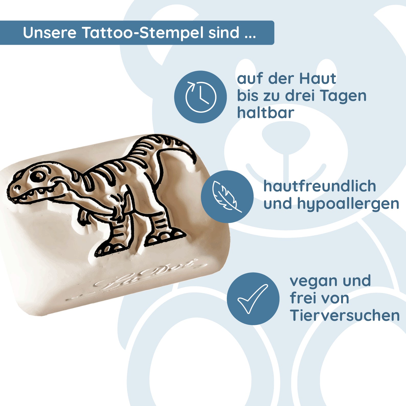 LaDot Stein - "Dino" (2,5 x 5 cm) - Temporärer Tattoo Stempel - kinder-druckerei.de