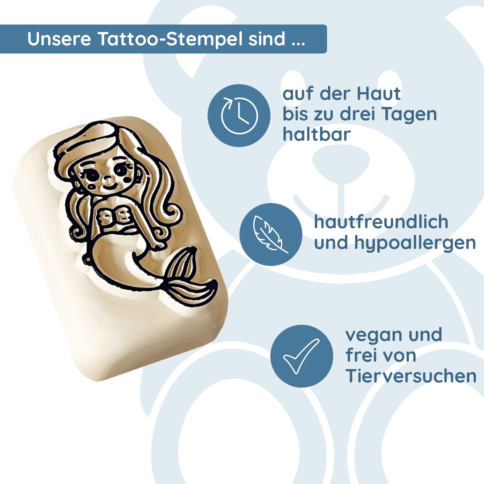 LaDot Stein - "Meerjungfrau" (2,5 x 5 cm) - Temporärer Tattoo Stempel - kinder-druckerei.de