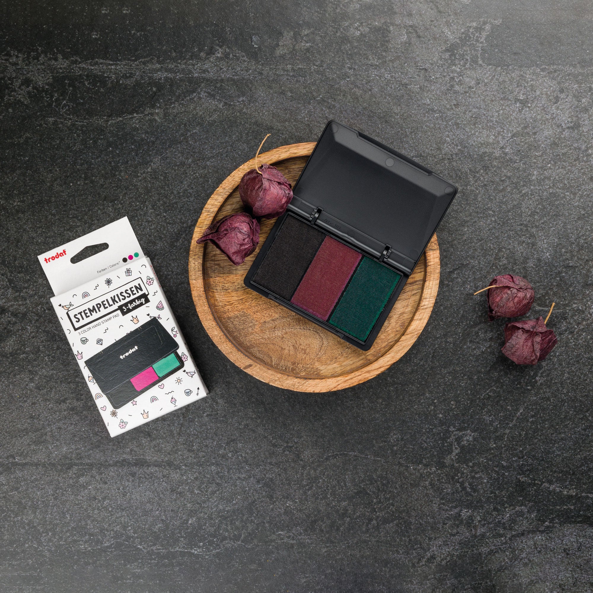 Trodat Kreativ Stempelkissen 9051 – 3-farbiges Stempelkissen (90 × 50 mm) - kinder-druckerei.de