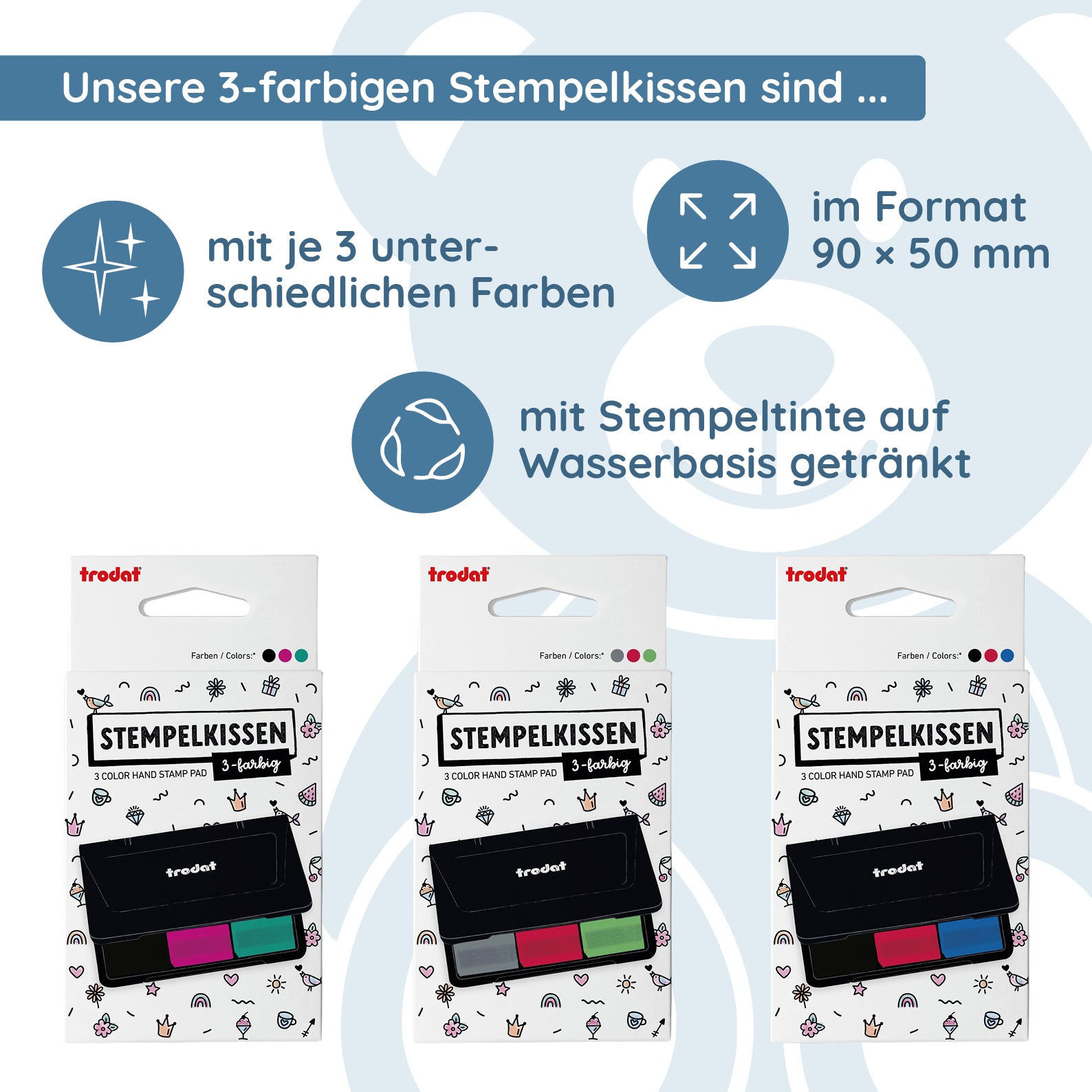 Trodat Kreativ Stempelkissen 9051 – 3-farbiges Stempelkissen (90 × 50 mm) - kinder-druckerei.de