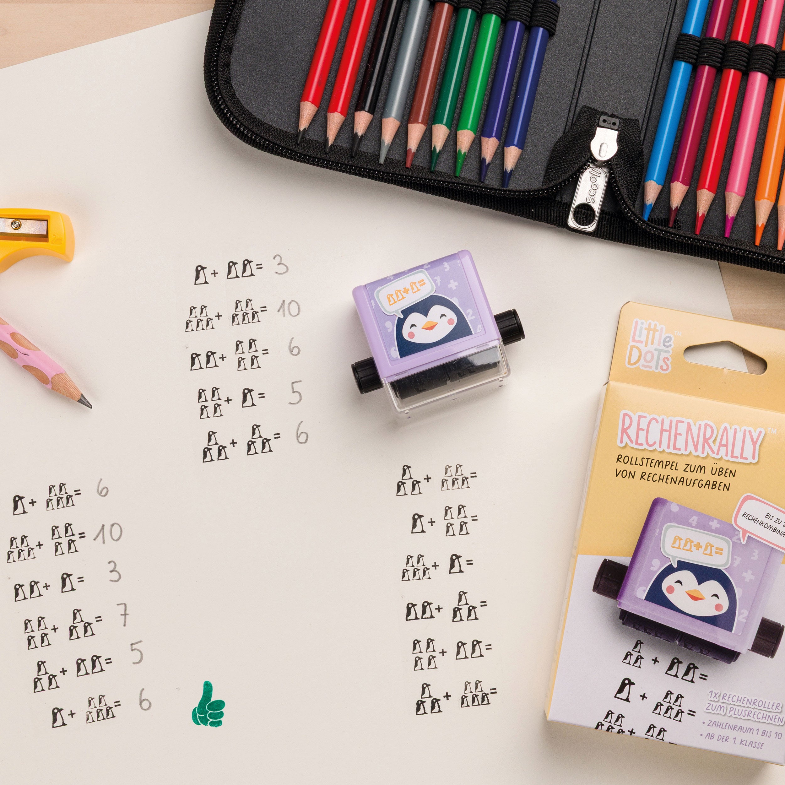Trodat Little Dots Rechenrally™ Rollstempel Plus Rechnen mit Symbolen - kinder-druckerei.de