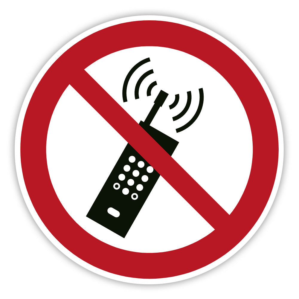 Aufkleber "Mobilfunk verboten!" mit Handy- und Mobiltelefon-Symbol, geeignet für Verbotszonen, von aufkleberdrucker.de